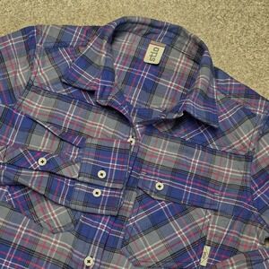 Stio Willow Flannel Shirt Womens Small Purple Gray Plaid Button Up Outdoor